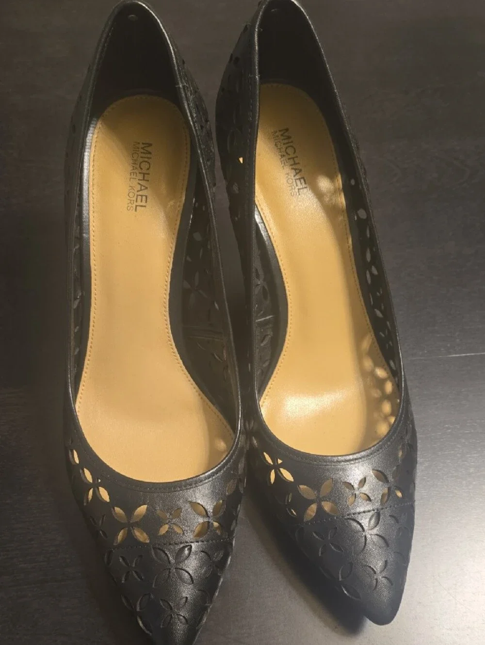 Michael Kors Black Laser-Cut Floral Pointed Toe Pumps